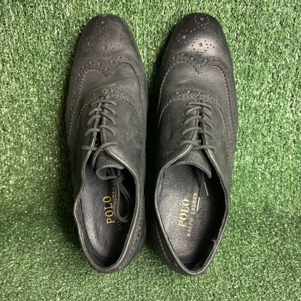 Polo Ralph Lauren Damon Wingtip Brogue Leather Preppy Oxford Black Mens Sz 10.5D